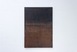 Contemporary abstract painting “2087” by Maria Paola Coda, composition in dark and earthy tones with atmospheric depth. 