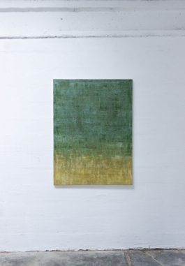 Abstract painting in green, blue, and golden tones by artist Maria Paola Coda, titled 4787.