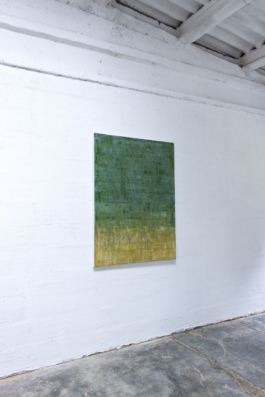Abstract painting in green, blue, and golden tones by artist Maria Paola Coda, titled 4787.