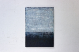Abstract painting in blue, grey, and black tones by artist Maria Paola Coda, titled 863. 