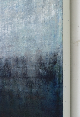 Abstract painting in blue, grey, and black tones by artist Maria Paola Coda, titled 863.