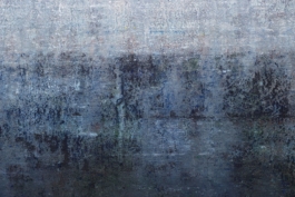 Abstract painting in blue, grey, and black tones by artist Maria Paola Coda, titled 863.