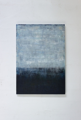 Abstract painting in blue, grey, and black tones by artist Maria Paola Coda, titled 863.