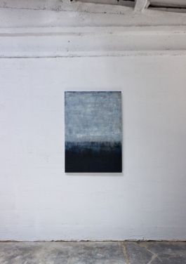 Abstract painting in blue, grey, and black tones by artist Maria Paola Coda, titled 863.