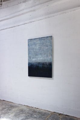 Abstract painting in blue, grey, and black tones by artist Maria Paola Coda, titled 863.
