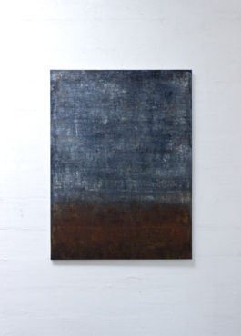 Abstract painting in blue, grey, and dark brown tones by artist Maria Paola Coda, titled 641. 