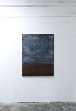 Abstract painting in blue, grey, and dark brown tones by artist Maria Paola Coda, titled 641.